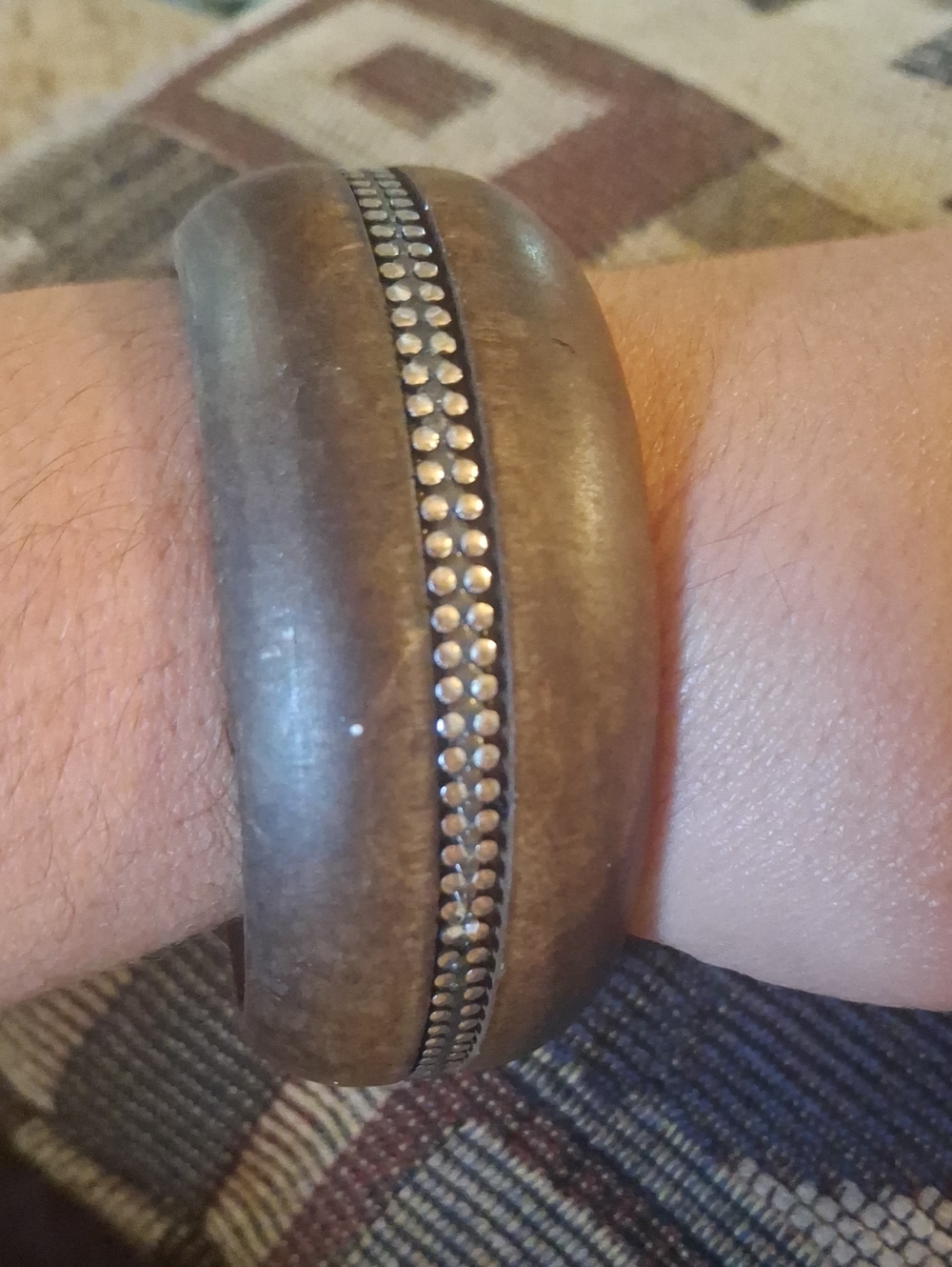Dark Brown Wooden Bangle Bracelet with Stud Accent